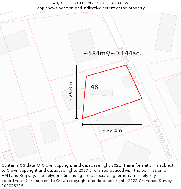 48, KILLERTON ROAD, BUDE, EX23 8EW: Plot and title map