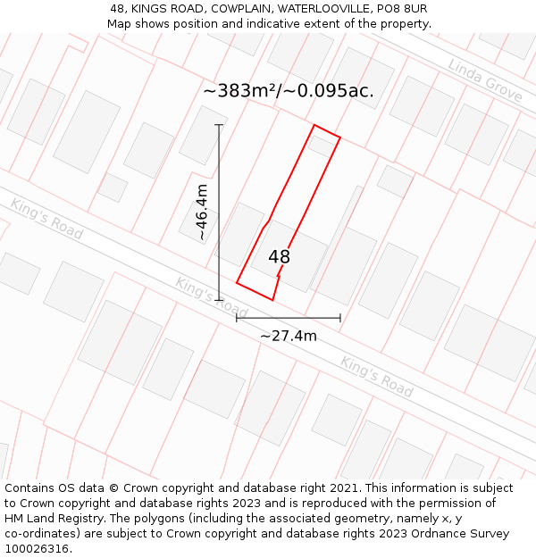 48, KINGS ROAD, COWPLAIN, WATERLOOVILLE, PO8 8UR: Plot and title map