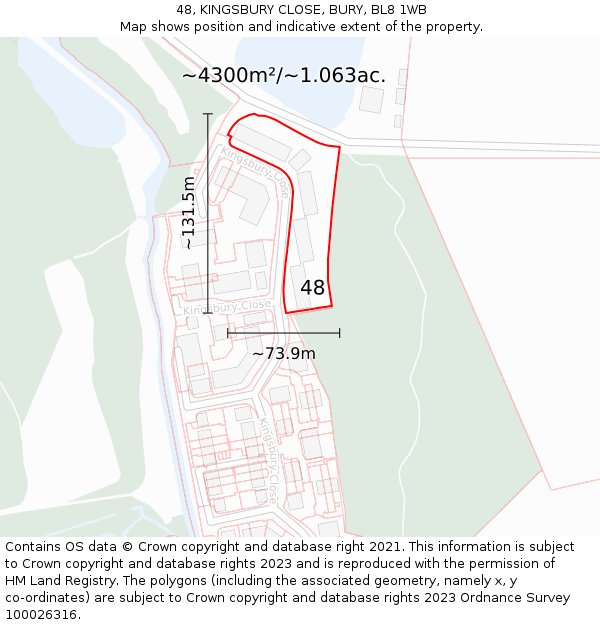 48, KINGSBURY CLOSE, BURY, BL8 1WB: Plot and title map