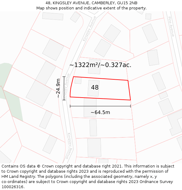 48, KINGSLEY AVENUE, CAMBERLEY, GU15 2NB: Plot and title map