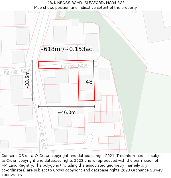 48, KINROSS ROAD, SLEAFORD, NG34 8GF: Plot and title map