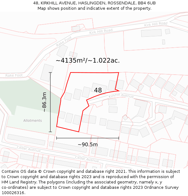 48, KIRKHILL AVENUE, HASLINGDEN, ROSSENDALE, BB4 6UB: Plot and title map