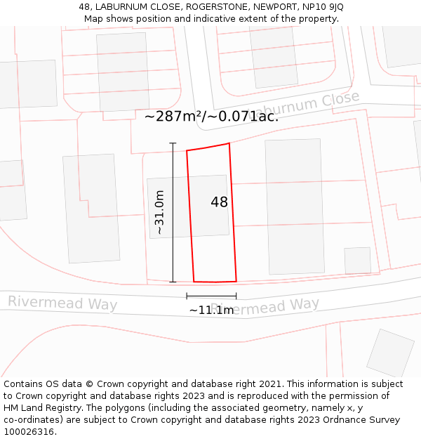 48, LABURNUM CLOSE, ROGERSTONE, NEWPORT, NP10 9JQ: Plot and title map
