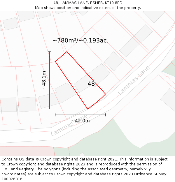 48, LAMMAS LANE, ESHER, KT10 8PD: Plot and title map