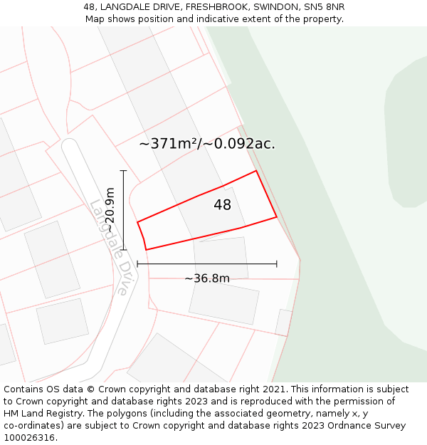 48, LANGDALE DRIVE, FRESHBROOK, SWINDON, SN5 8NR: Plot and title map