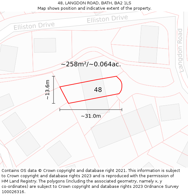 48, LANGDON ROAD, BATH, BA2 1LS: Plot and title map