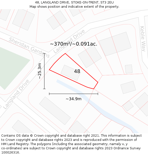 48, LANGLAND DRIVE, STOKE-ON-TRENT, ST3 2EU: Plot and title map