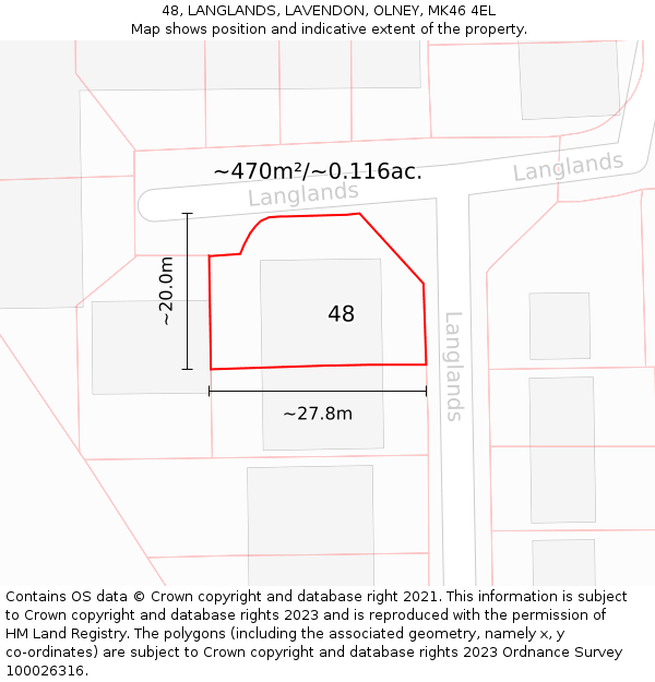 48, LANGLANDS, LAVENDON, OLNEY, MK46 4EL: Plot and title map