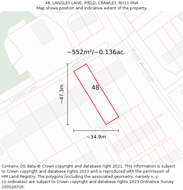 48, LANGLEY LANE, IFIELD, CRAWLEY, RH11 0NA: Plot and title map