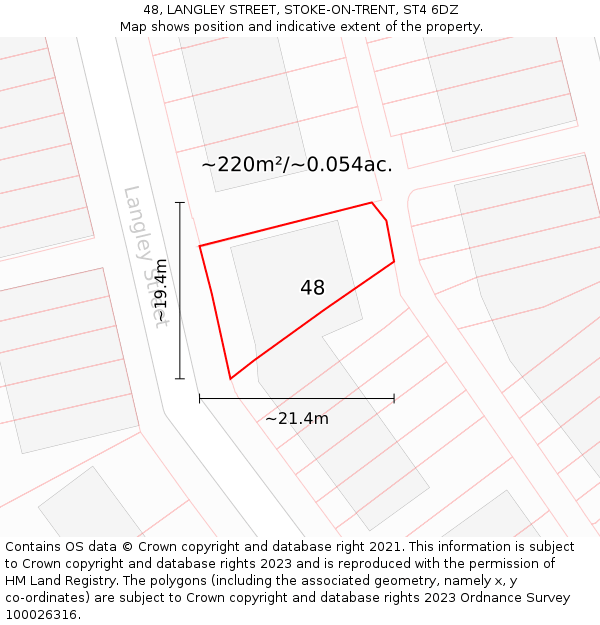 48, LANGLEY STREET, STOKE-ON-TRENT, ST4 6DZ: Plot and title map