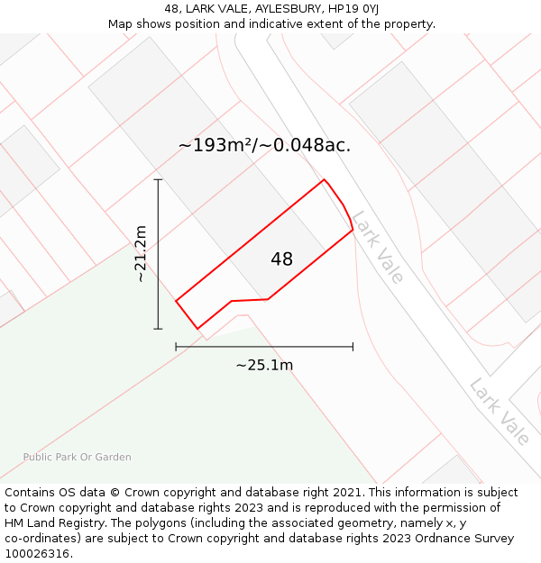 48, LARK VALE, AYLESBURY, HP19 0YJ: Plot and title map