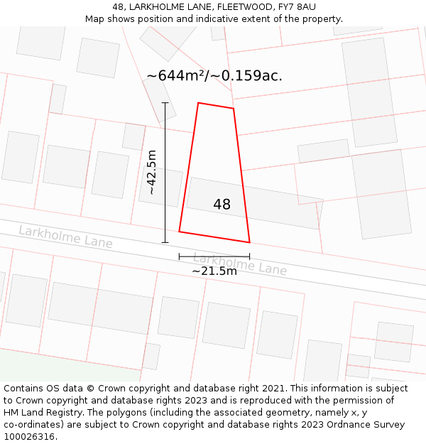 48, LARKHOLME LANE, FLEETWOOD, FY7 8AU: Plot and title map