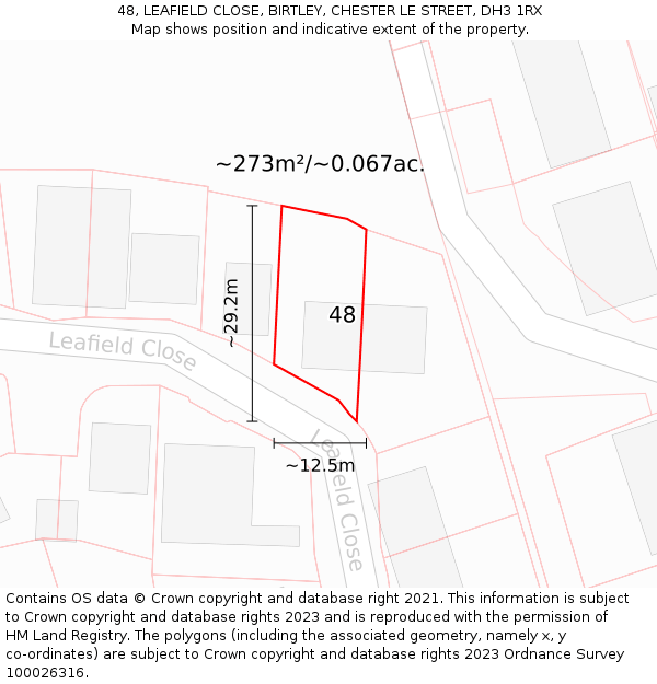 48, LEAFIELD CLOSE, BIRTLEY, CHESTER LE STREET, DH3 1RX: Plot and title map