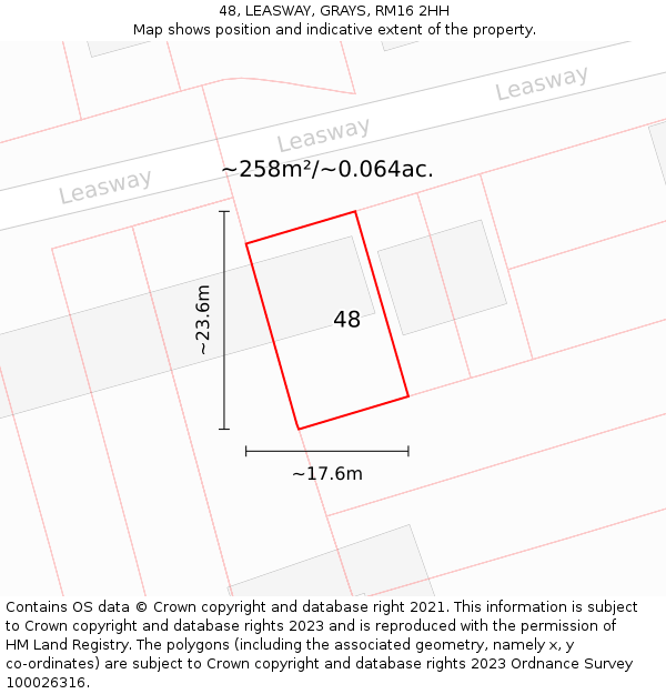 48, LEASWAY, GRAYS, RM16 2HH: Plot and title map