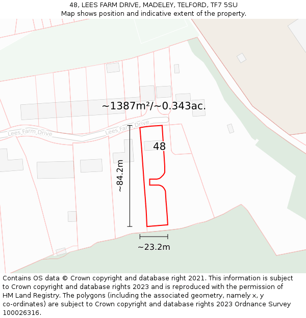 48, LEES FARM DRIVE, MADELEY, TELFORD, TF7 5SU: Plot and title map