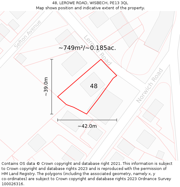 48, LEROWE ROAD, WISBECH, PE13 3QL: Plot and title map