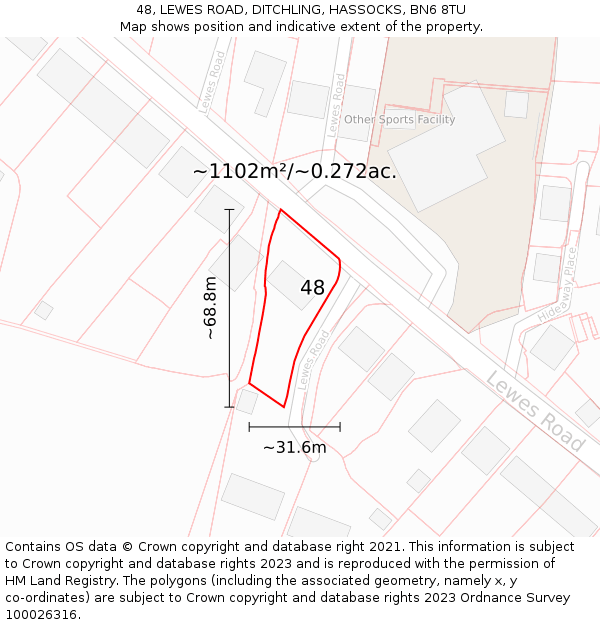 48, LEWES ROAD, DITCHLING, HASSOCKS, BN6 8TU: Plot and title map