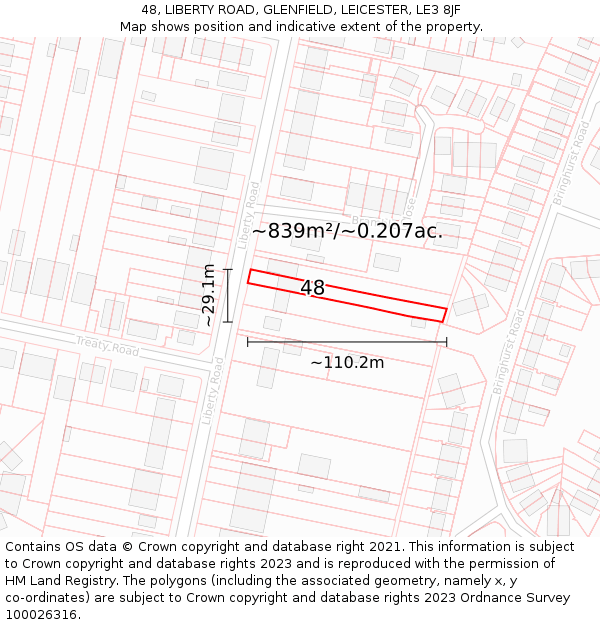 48, LIBERTY ROAD, GLENFIELD, LEICESTER, LE3 8JF: Plot and title map