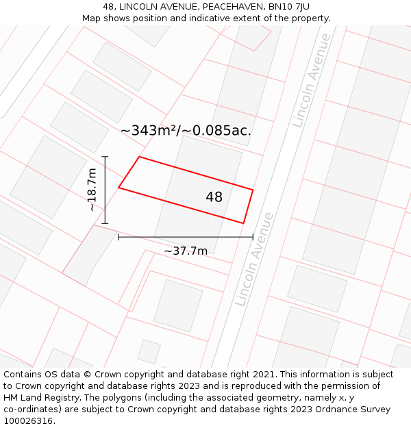 48, LINCOLN AVENUE, PEACEHAVEN, BN10 7JU: Plot and title map