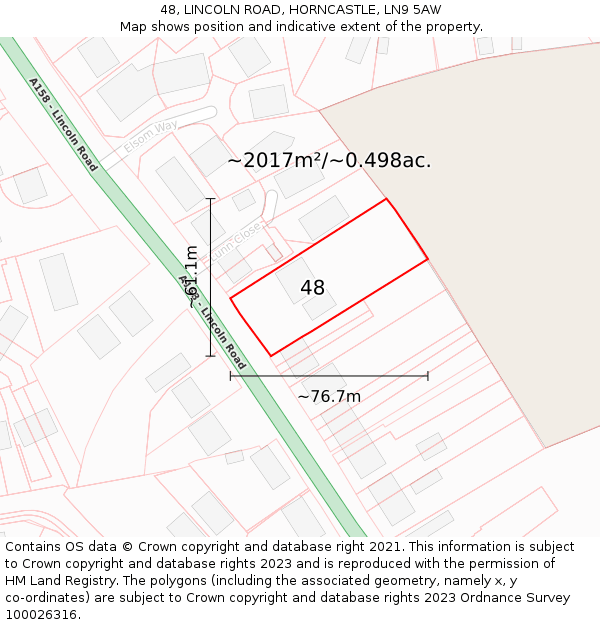 48, LINCOLN ROAD, HORNCASTLE, LN9 5AW: Plot and title map