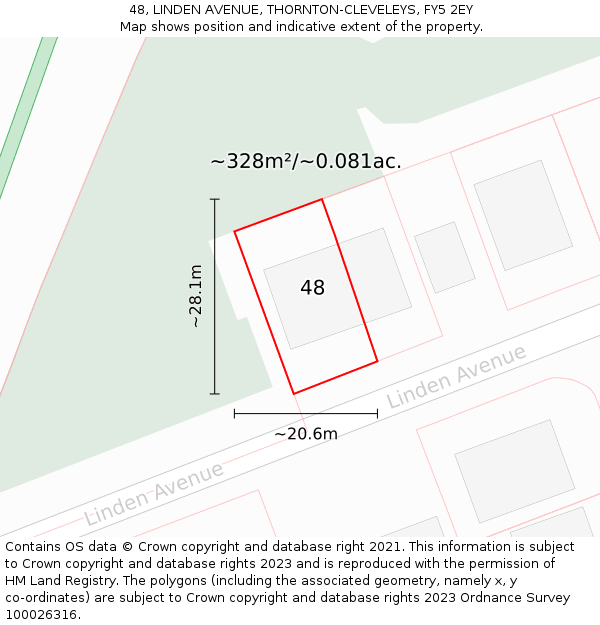 48, LINDEN AVENUE, THORNTON-CLEVELEYS, FY5 2EY: Plot and title map