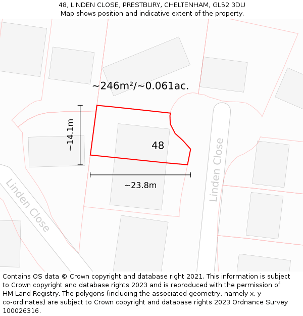 48, LINDEN CLOSE, PRESTBURY, CHELTENHAM, GL52 3DU: Plot and title map