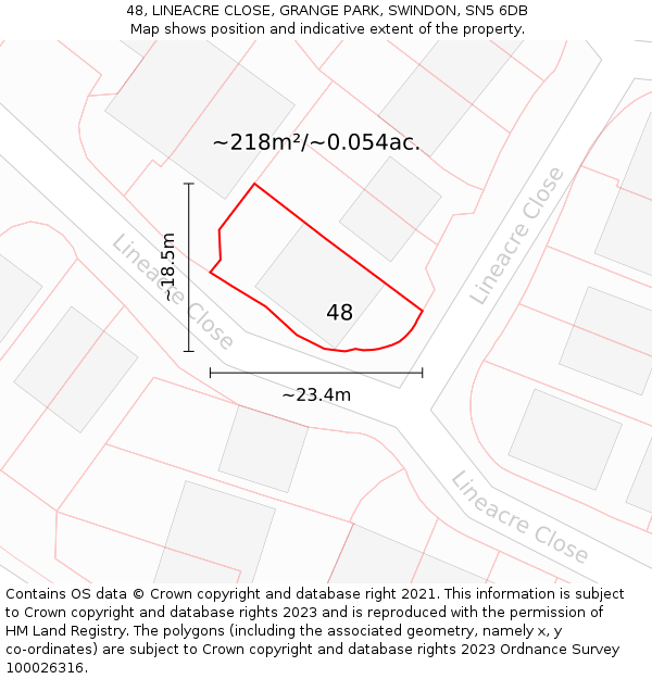 48, LINEACRE CLOSE, GRANGE PARK, SWINDON, SN5 6DB: Plot and title map