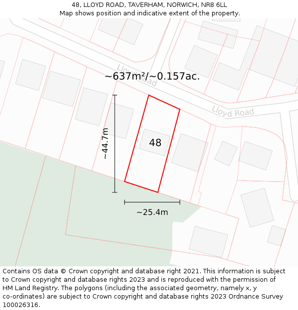 48, LLOYD ROAD, TAVERHAM, NORWICH, NR8 6LL: Plot and title map