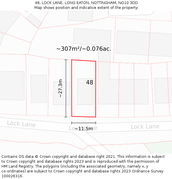 48, LOCK LANE, LONG EATON, NOTTINGHAM, NG10 3DD: Plot and title map