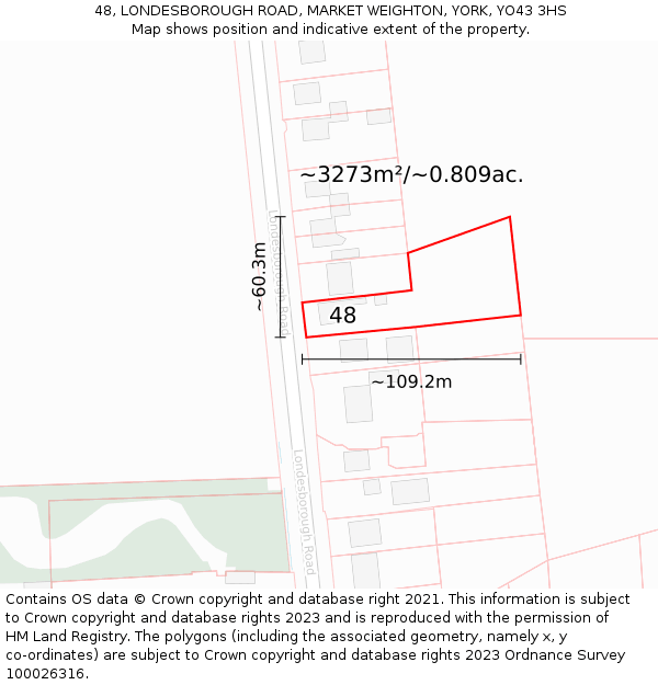 48, LONDESBOROUGH ROAD, MARKET WEIGHTON, YORK, YO43 3HS: Plot and title map