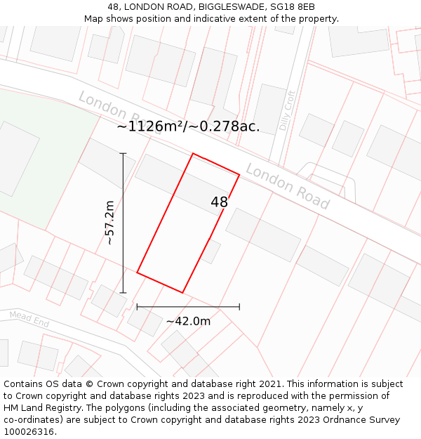 48, LONDON ROAD, BIGGLESWADE, SG18 8EB: Plot and title map