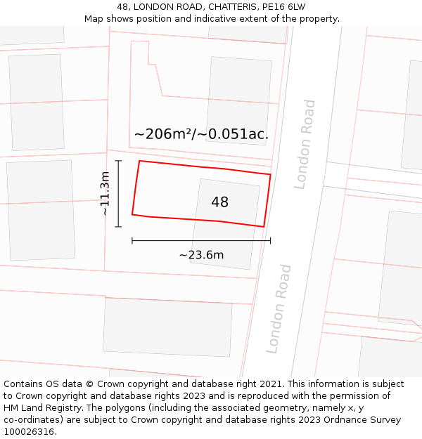 48, LONDON ROAD, CHATTERIS, PE16 6LW: Plot and title map