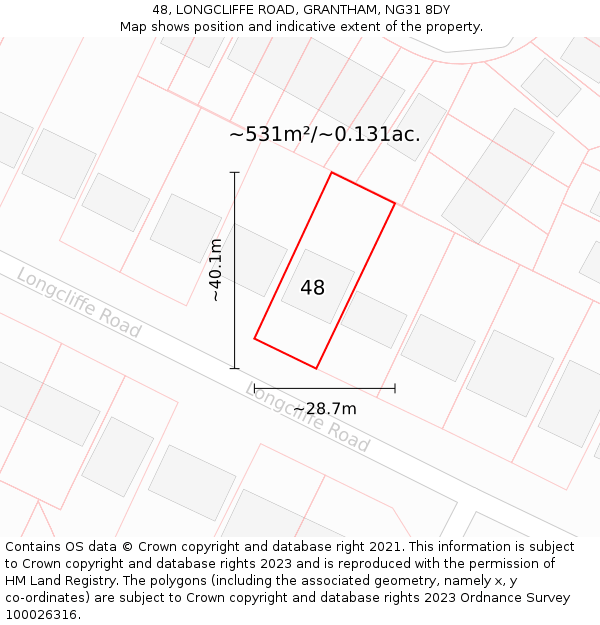 48, LONGCLIFFE ROAD, GRANTHAM, NG31 8DY: Plot and title map