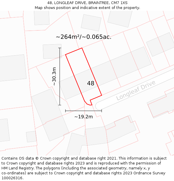 48, LONGLEAF DRIVE, BRAINTREE, CM7 1XS: Plot and title map