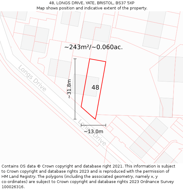 48, LONGS DRIVE, YATE, BRISTOL, BS37 5XP: Plot and title map