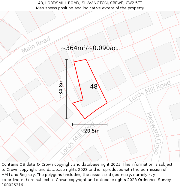 48, LORDSMILL ROAD, SHAVINGTON, CREWE, CW2 5ET: Plot and title map