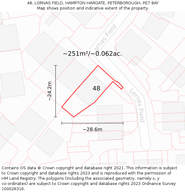 48, LORNAS FIELD, HAMPTON HARGATE, PETERBOROUGH, PE7 8AY: Plot and title map