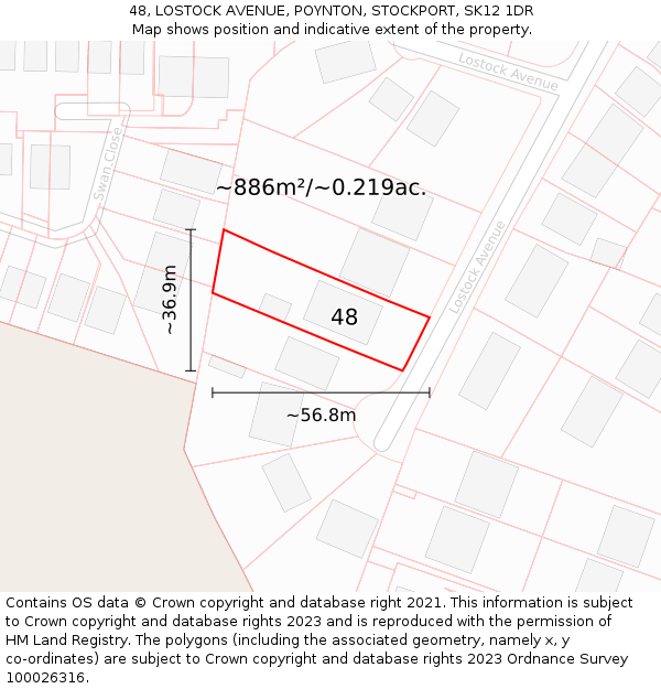 48, LOSTOCK AVENUE, POYNTON, STOCKPORT, SK12 1DR: Plot and title map