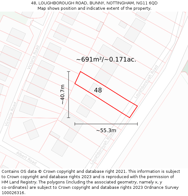 48, LOUGHBOROUGH ROAD, BUNNY, NOTTINGHAM, NG11 6QD: Plot and title map