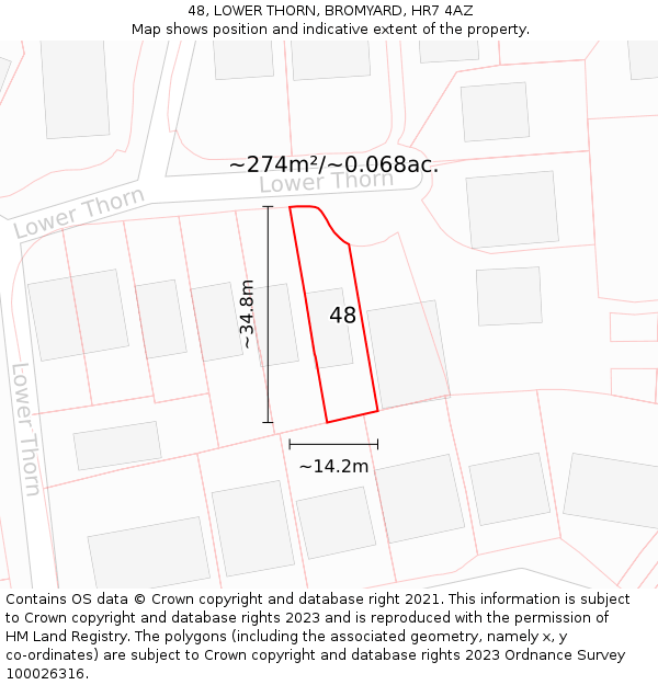 48, LOWER THORN, BROMYARD, HR7 4AZ: Plot and title map