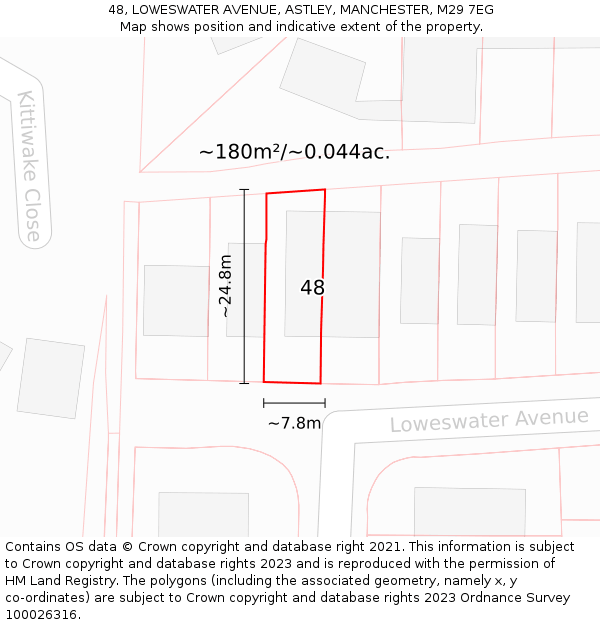 48, LOWESWATER AVENUE, ASTLEY, MANCHESTER, M29 7EG: Plot and title map