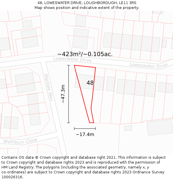48, LOWESWATER DRIVE, LOUGHBOROUGH, LE11 3RS: Plot and title map