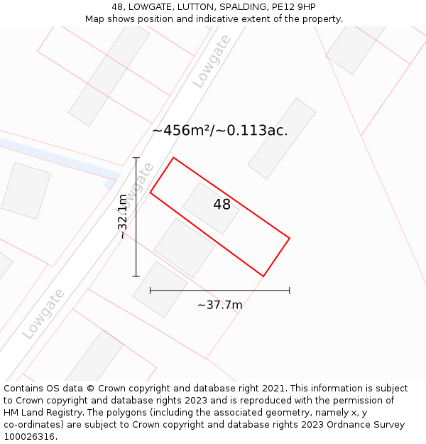 48, LOWGATE, LUTTON, SPALDING, PE12 9HP: Plot and title map