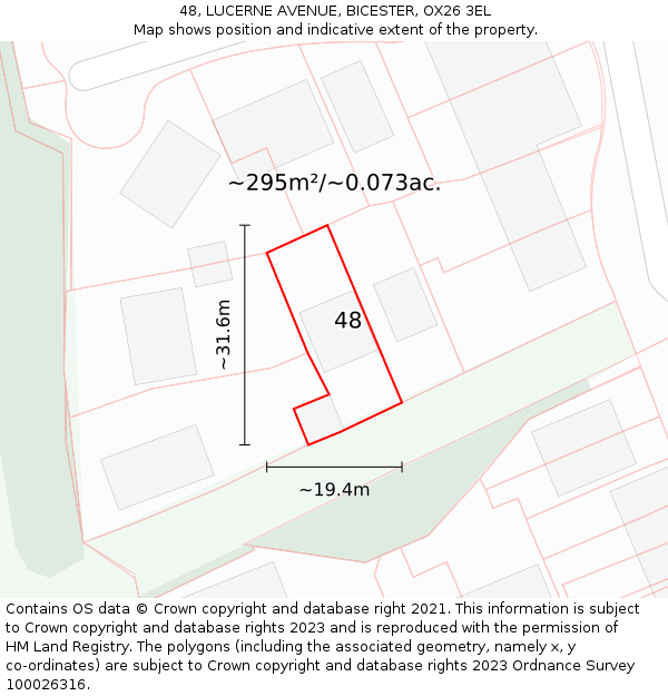 48, LUCERNE AVENUE, BICESTER, OX26 3EL: Plot and title map