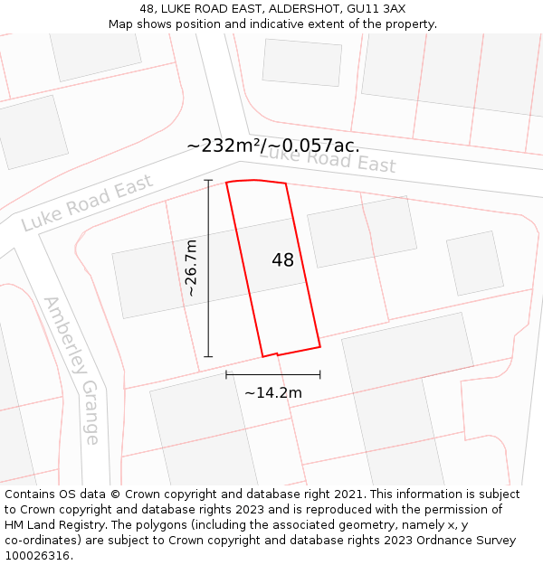 48, LUKE ROAD EAST, ALDERSHOT, GU11 3AX: Plot and title map