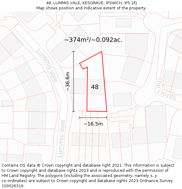 48, LUMMIS VALE, KESGRAVE, IPSWICH, IP5 2FJ: Plot and title map