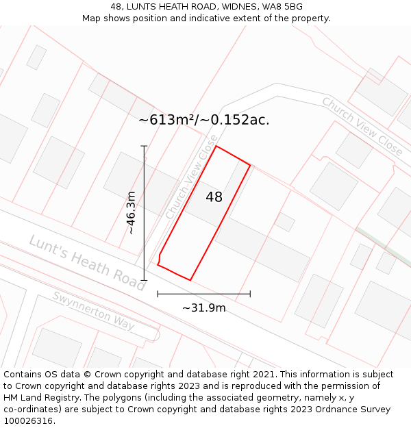 48, LUNTS HEATH ROAD, WIDNES, WA8 5BG: Plot and title map