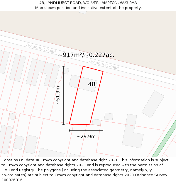 48, LYNDHURST ROAD, WOLVERHAMPTON, WV3 0AA: Plot and title map