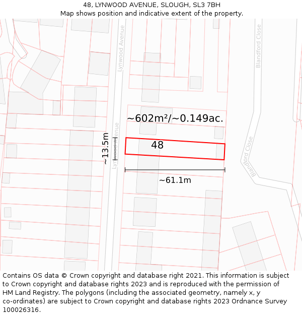 48, LYNWOOD AVENUE, SLOUGH, SL3 7BH: Plot and title map