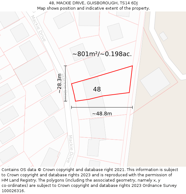 48, MACKIE DRIVE, GUISBOROUGH, TS14 6DJ: Plot and title map